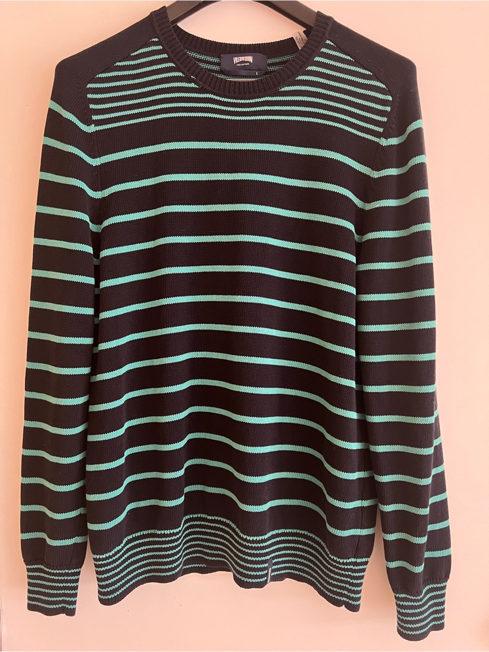 Vilebrequin Black Crewneck Sweater with Teal Stripes